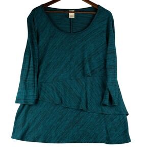 Faded Glory Womens 2X Antique Teal Layered‎ Long Sleeve Top Plus Size